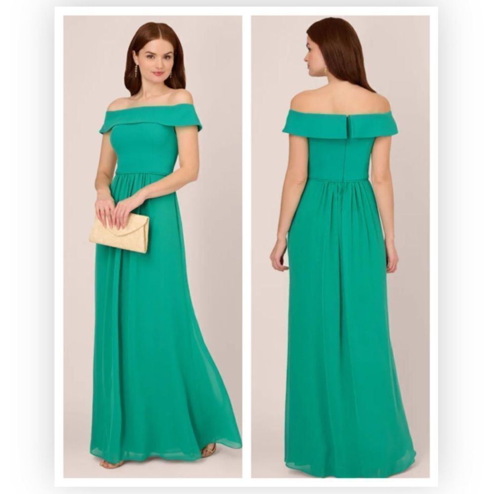 Adrianna Papell AP1E207939 Stretch Crepe Chiffon Botanic Green NWT $139